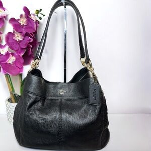 Authentic Coach Large Lexy Pebble Leather Shoulder Bag Gunmetal w/ COA EUC